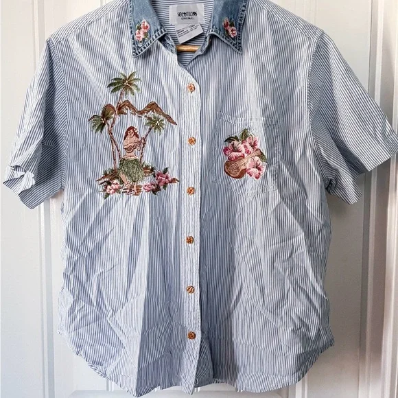 SOLUTIONS Original Striped Shirt - Light Blue & White size large - Picture 1 of 5